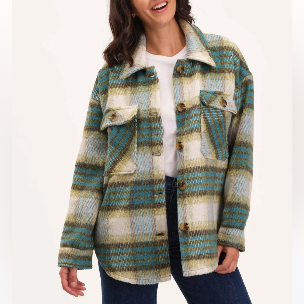 Blue Green Women’s Plaid Flannel Shirt Jacket size Medium